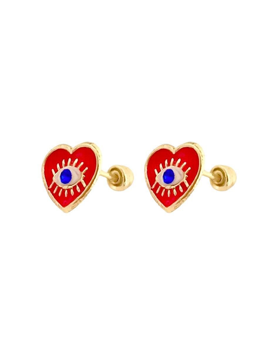 Broqueles de corazón de oro 10 K con acabado esmaltado 4