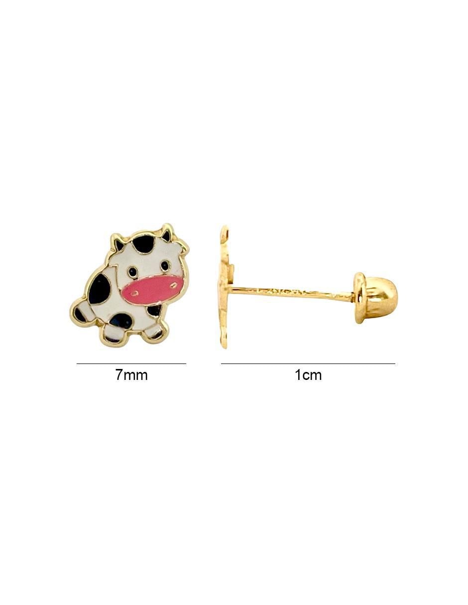 Broqueles de vaca de oro 10 K con acabado esmaltado 6