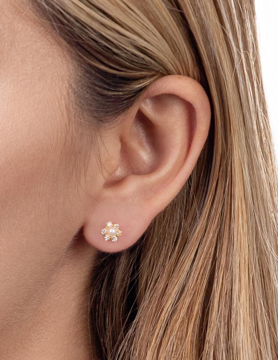 Broqueles de flor de oro 14 K con acabado brillante perla 2