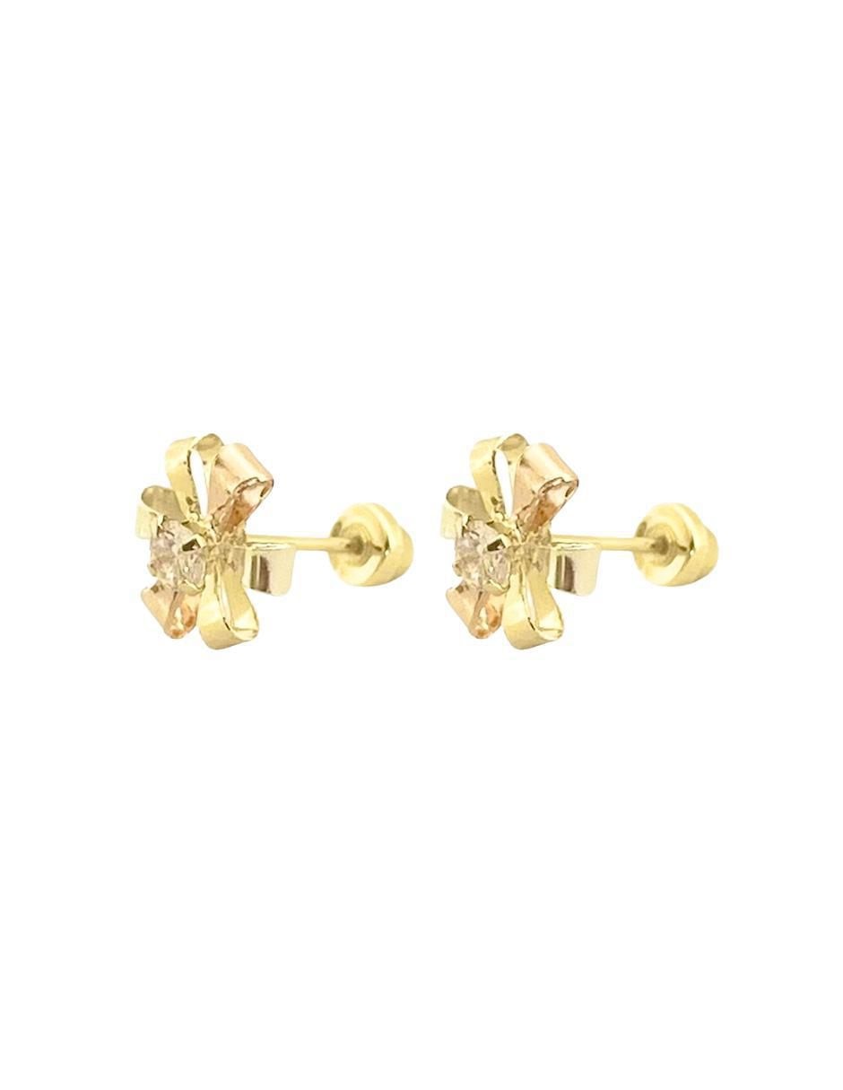 Broqueles de flor de oro 14 K con acabado brillante 2