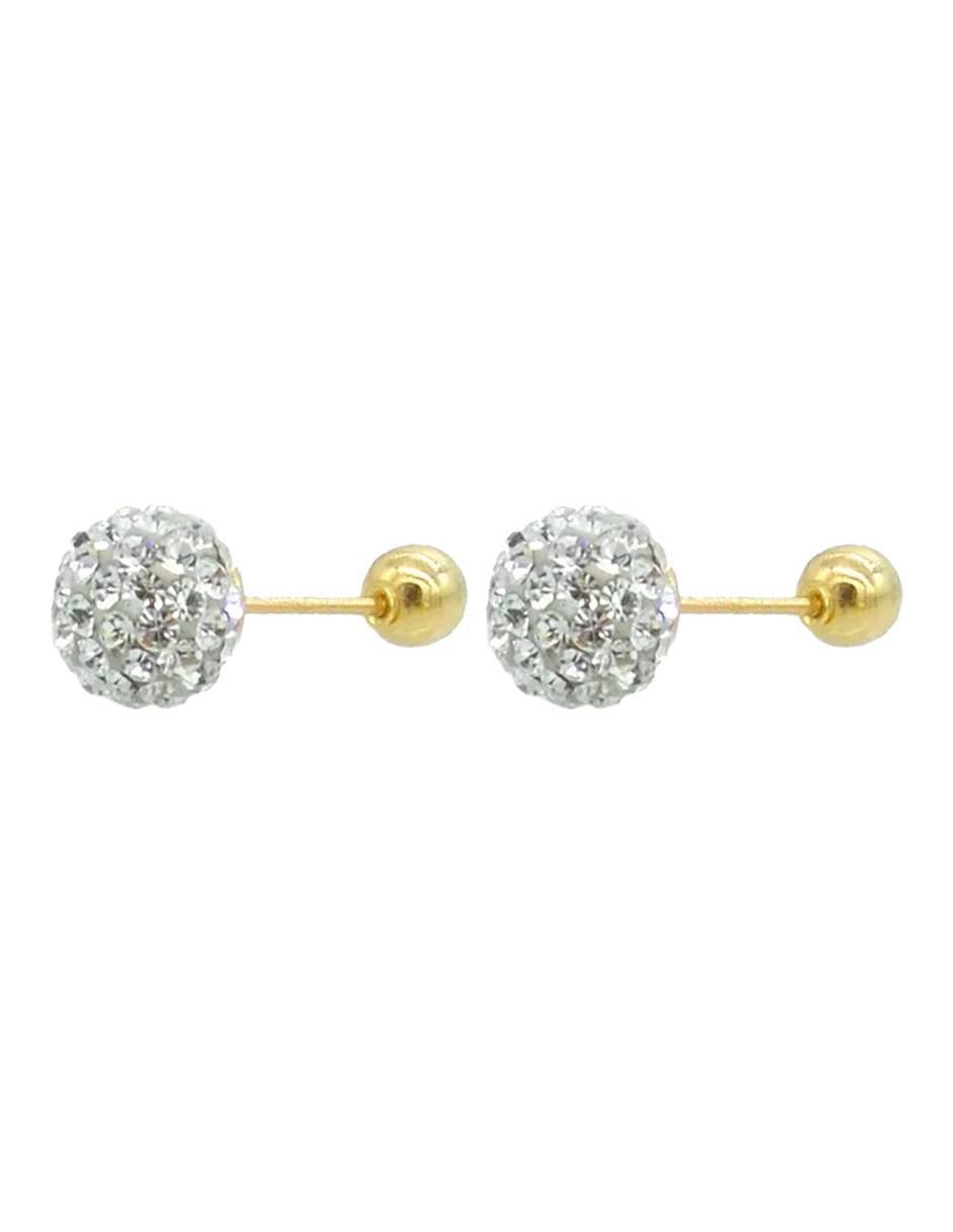 Broqueles de esfera de oro 10 K con acabado brillante cristal 4