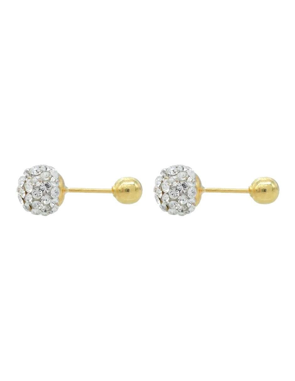 Broqueles de esfera de oro 10 K con acabado brillante cristal 5