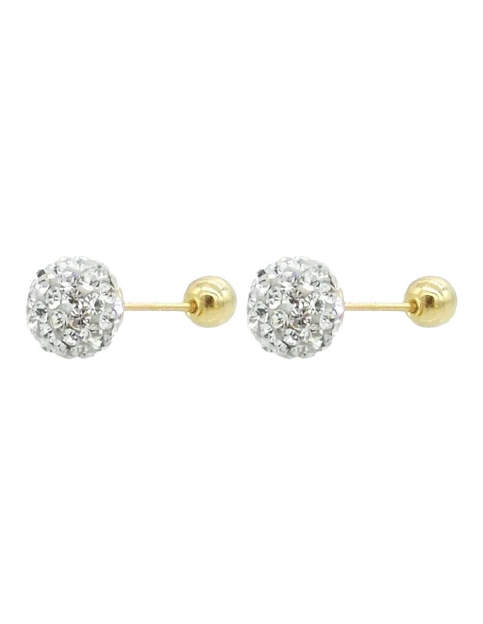 Broqueles de esfera de oro 14 K con acabado brillante cristal 4