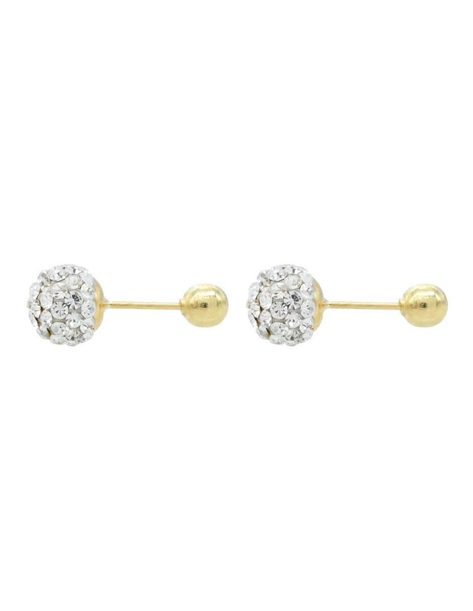 Broqueles de esfera de oro 14 K con acabado brillante cristal 5