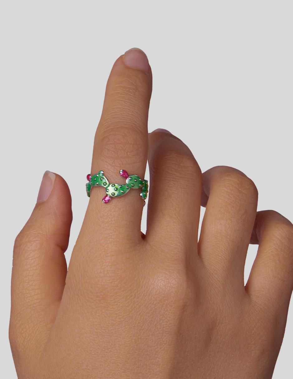 Anillo de nopal Raíces P 925 de plata pulido