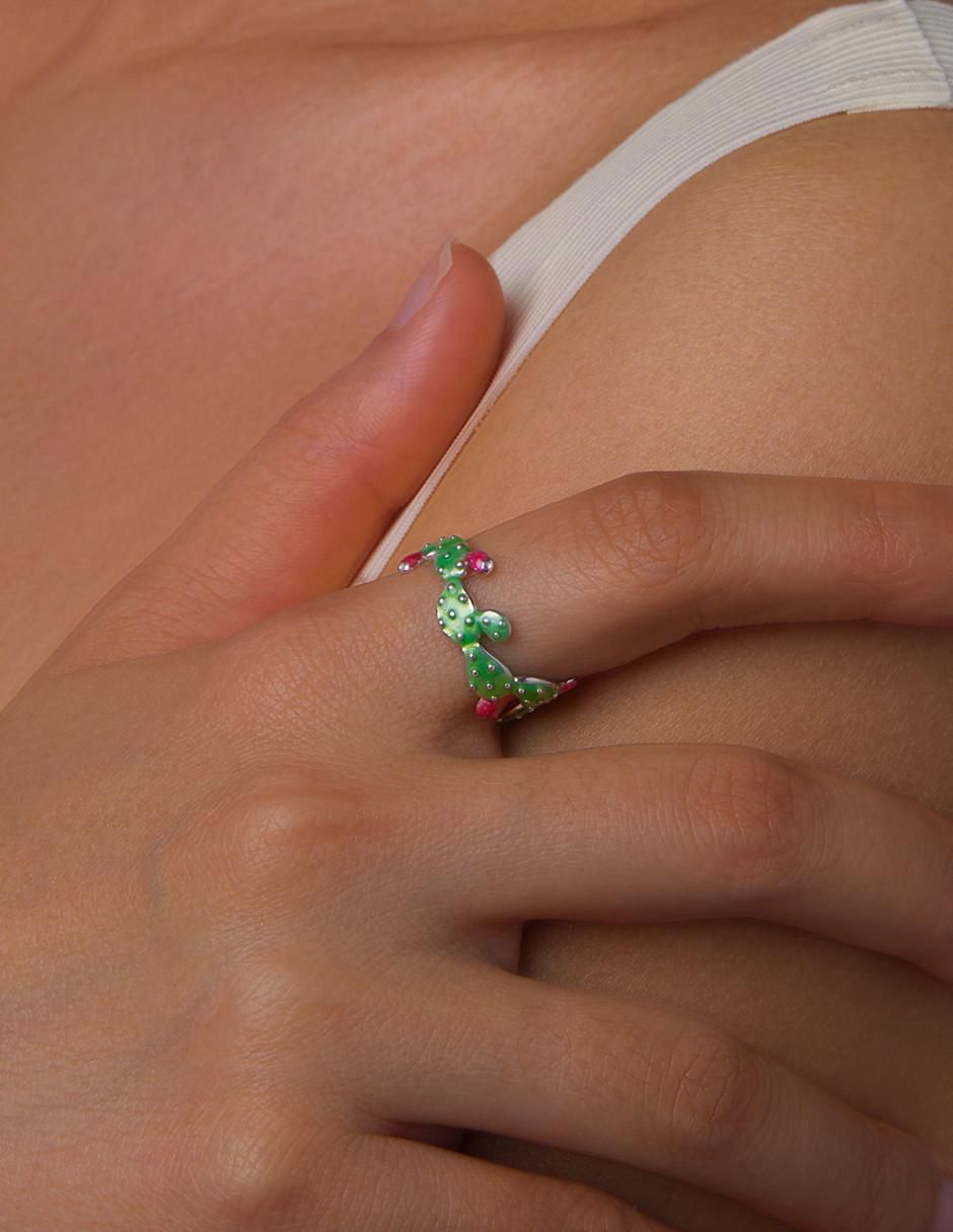 Anillo de nopal Raíces P 925 de plata pulido