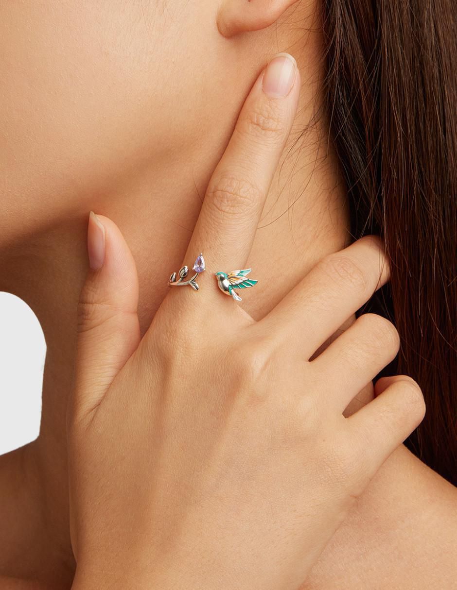 Anillo de colibrí Naturaleza P 925 de plata circonita pulido 3
