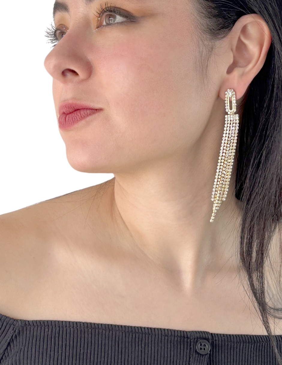 Aretes largos de óvalo con acabado brillante 2