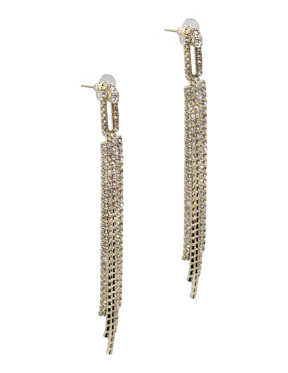 Aretes largos de óvalo con acabado brillante