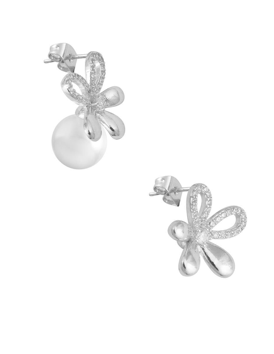 Broqueles de flor con acabado baño de rodio 2