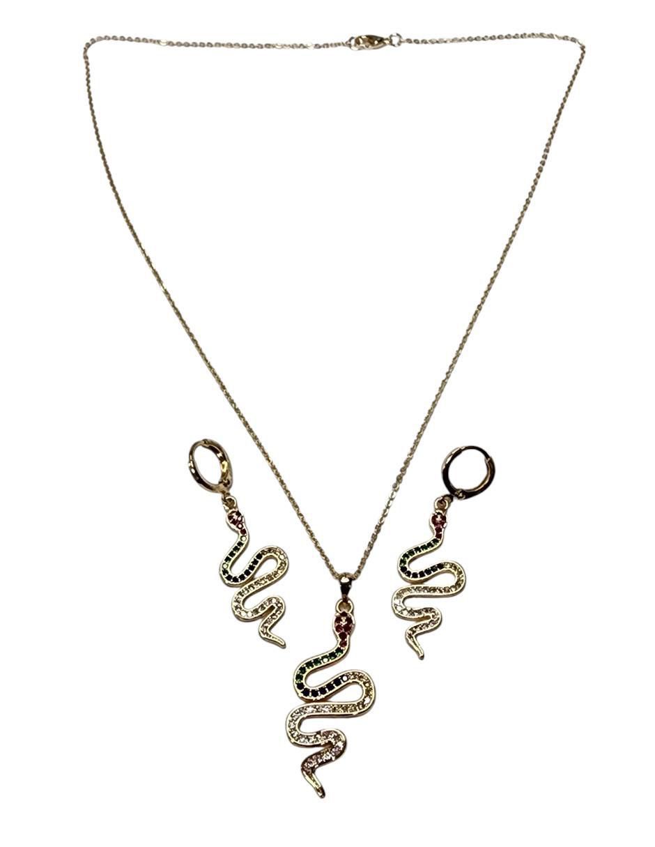 Aretes y collar de serpiente zirconia 2
