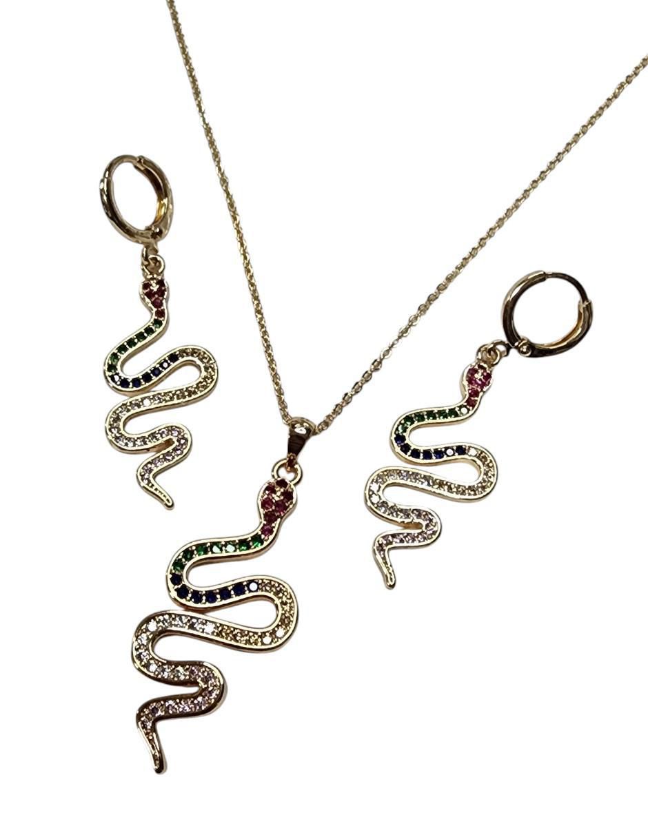 Aretes y collar de serpiente zirconia 3