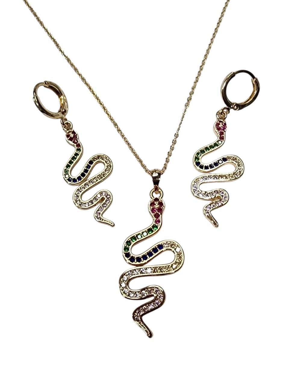 Aretes y collar de serpiente zirconia 4