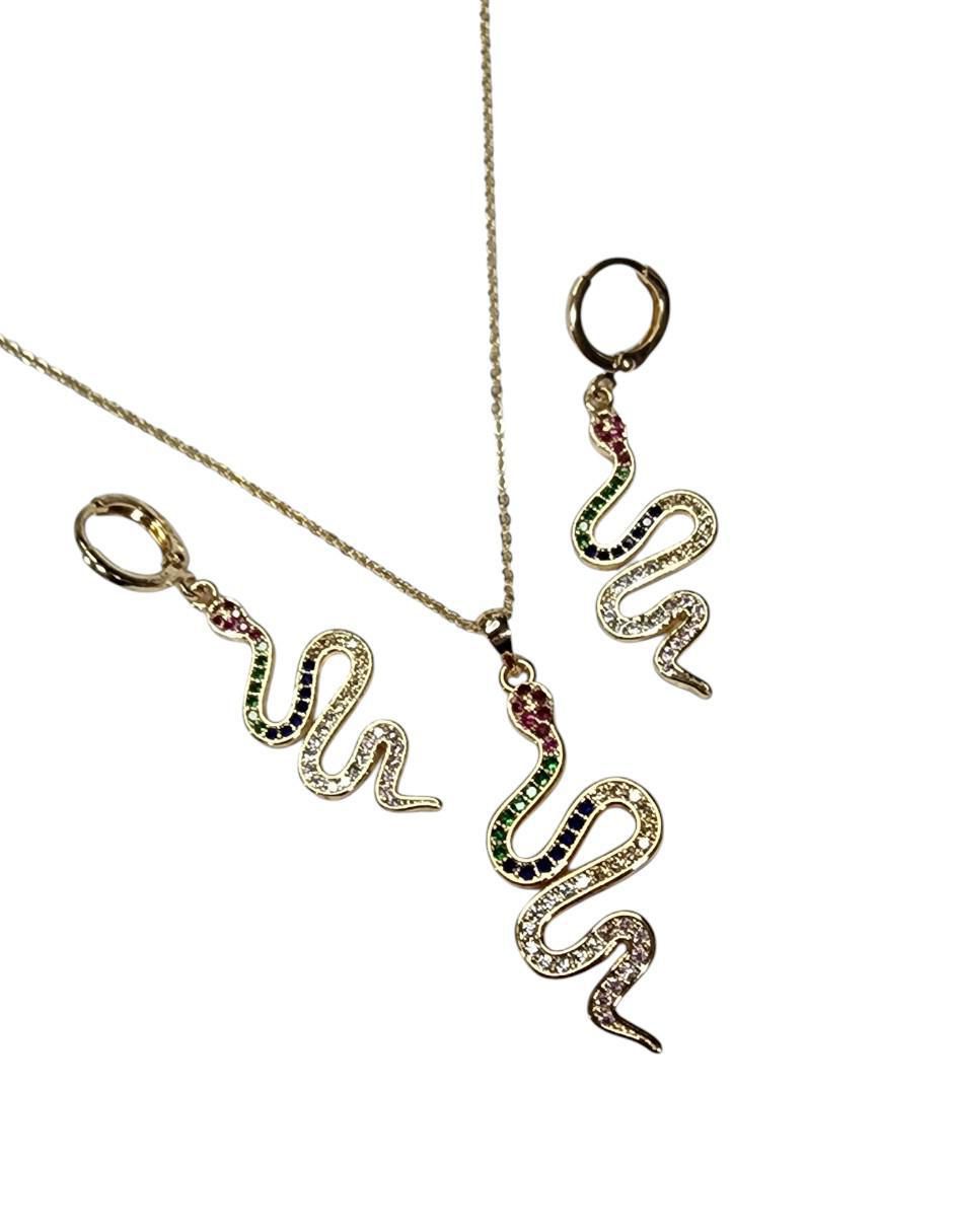 Aretes y collar de serpiente zirconia 5