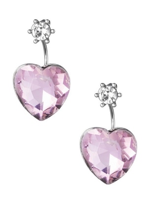 Aretes de corazón con acabado baño de rodio cristal Aretes de corazón con acabado baño de rodio cristal