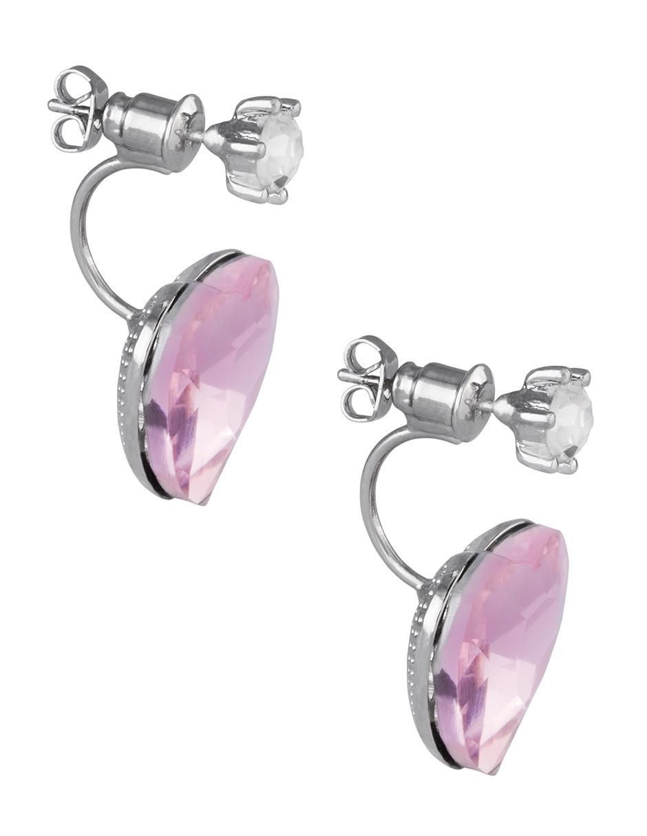 Aretes de corazón con acabado baño de rodio cristal 4
