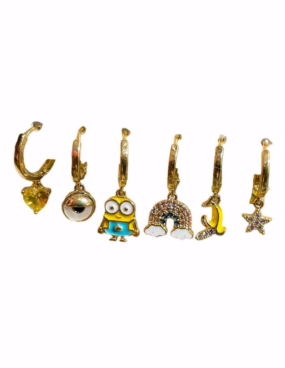 Set de aretes Minions con acabado pulido