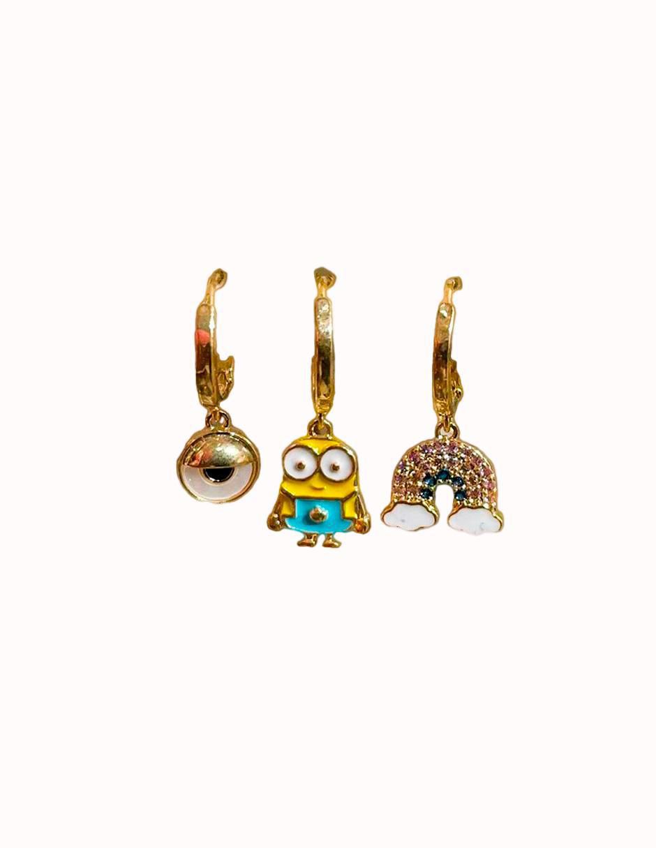 Set de aretes Minions con acabado pulido 3