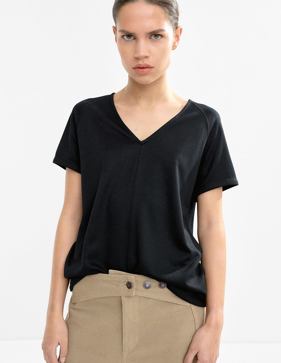 Playera manga larga Parfois cuello redondo para mujer