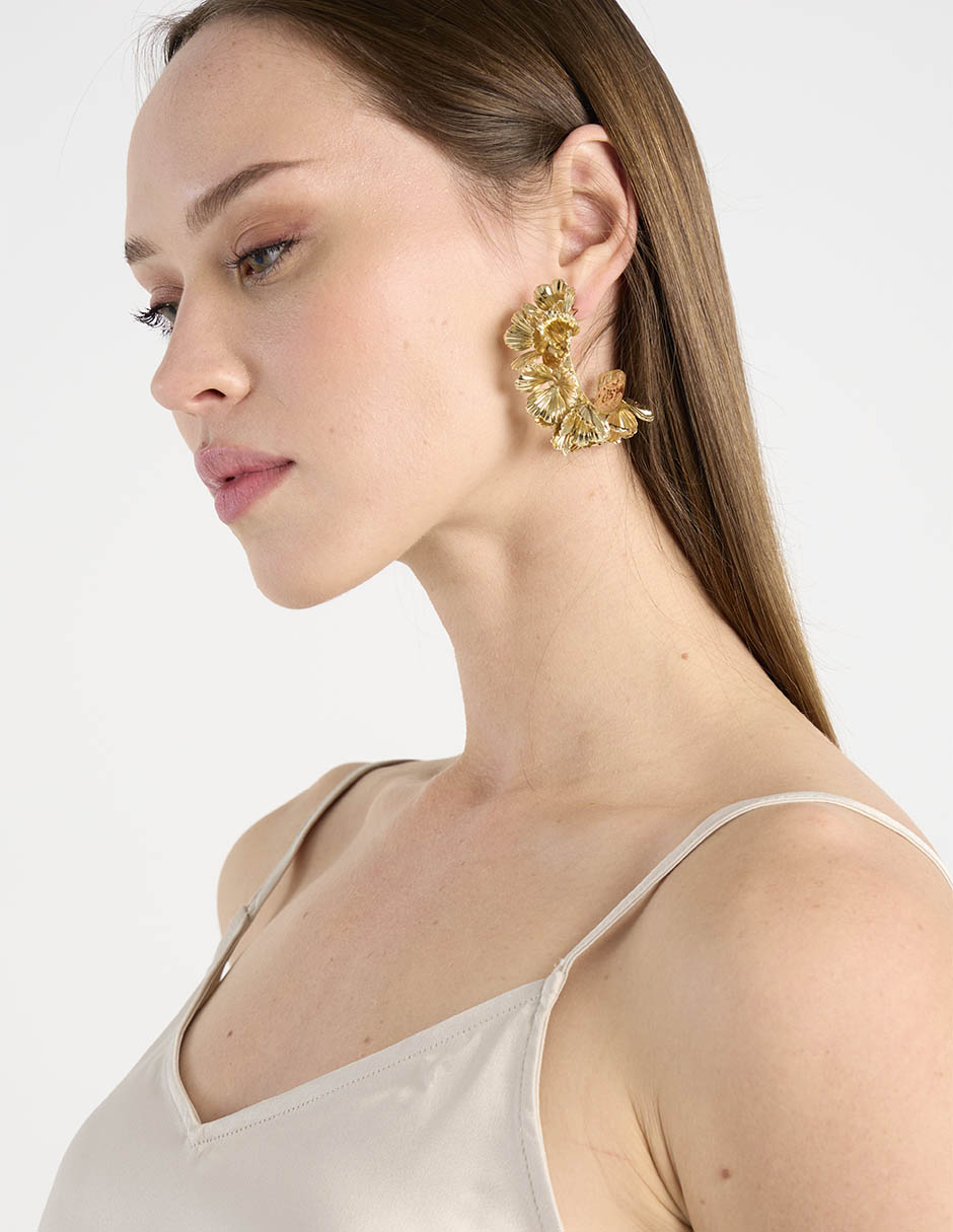 Aretes de aro de flor Map con acabado brillante