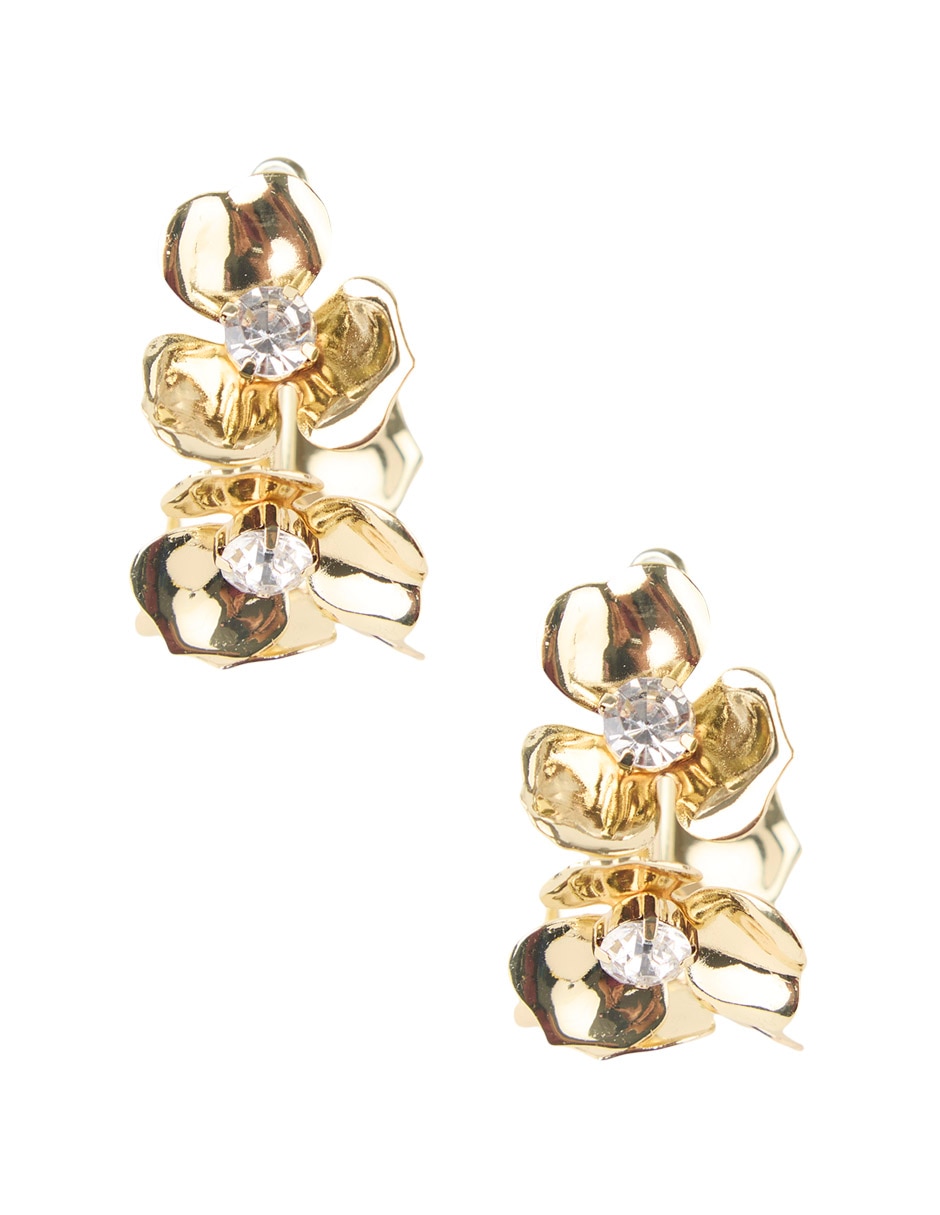 Aretes Largos De Flor Con Acabado Brillante 3