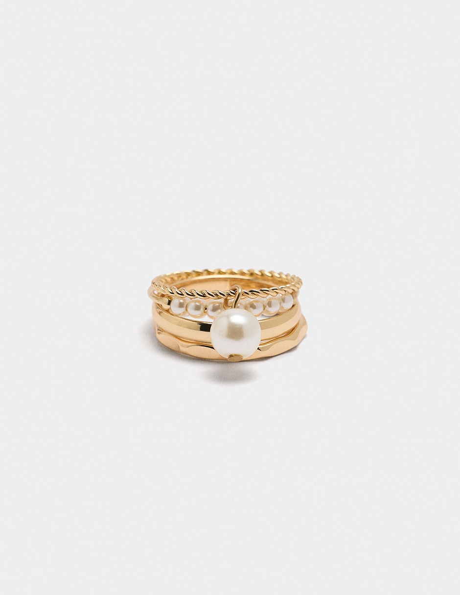 Set anillo redondo Stay Classy perla pavé
