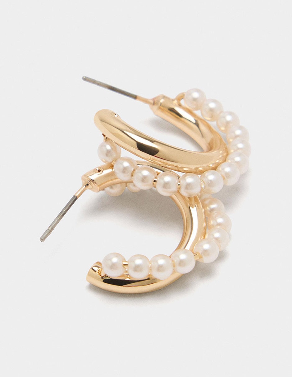 Aretes de aro ciruculares con acabado brillante perla 2
