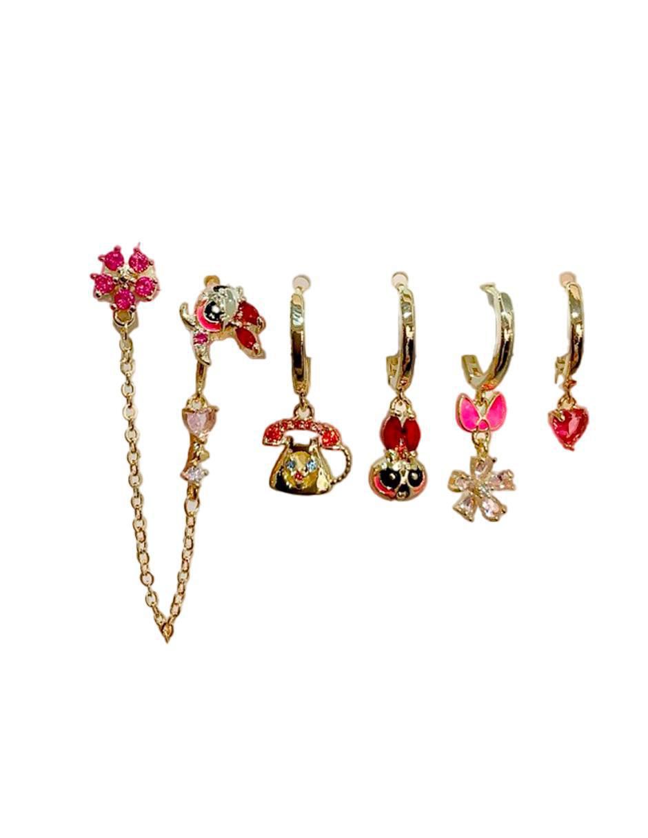 Set de aretes de flor 10 K con acabado pulido Set de aretes de flor 10 K con acabado pulido