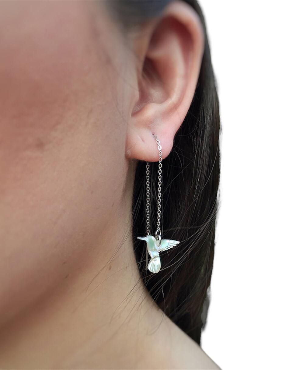Aretes de colibrí con acabado brillante concha de abulón 4