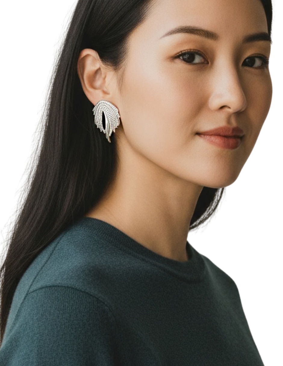 Aretes largos de hoja con acabado texturizado 2
