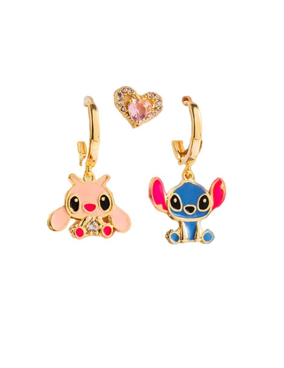 Set de aretes Stitch de oro laminado 9 k con acabado pulido 2