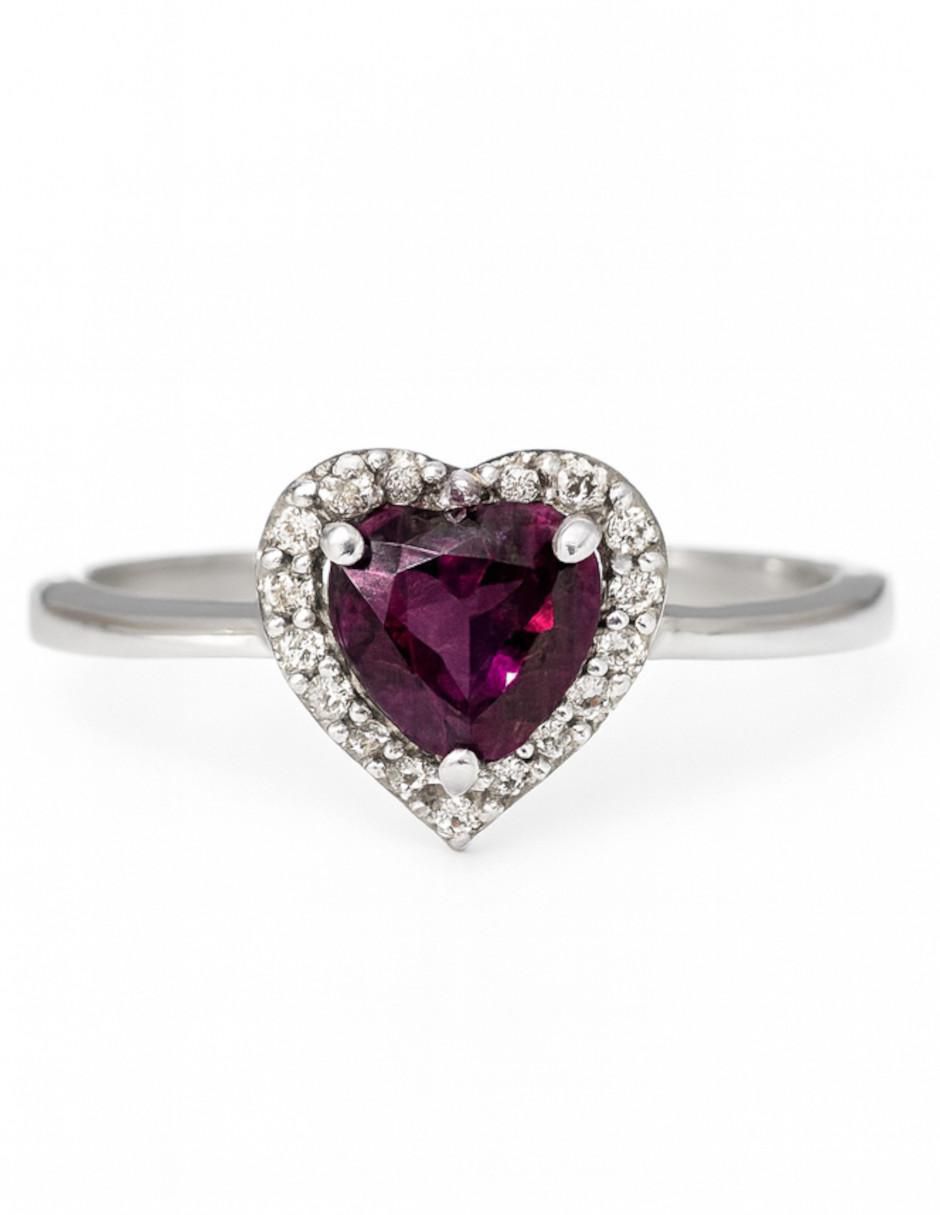 Anillo de corazón 14 k de oro blanco diamante pulido