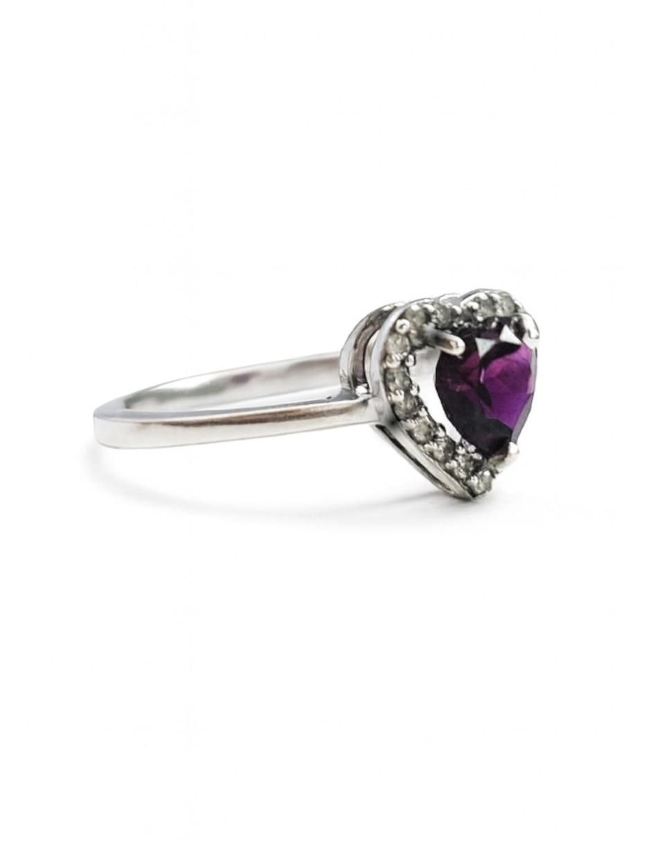 Anillo de corazón 14 k de oro blanco diamante pulido