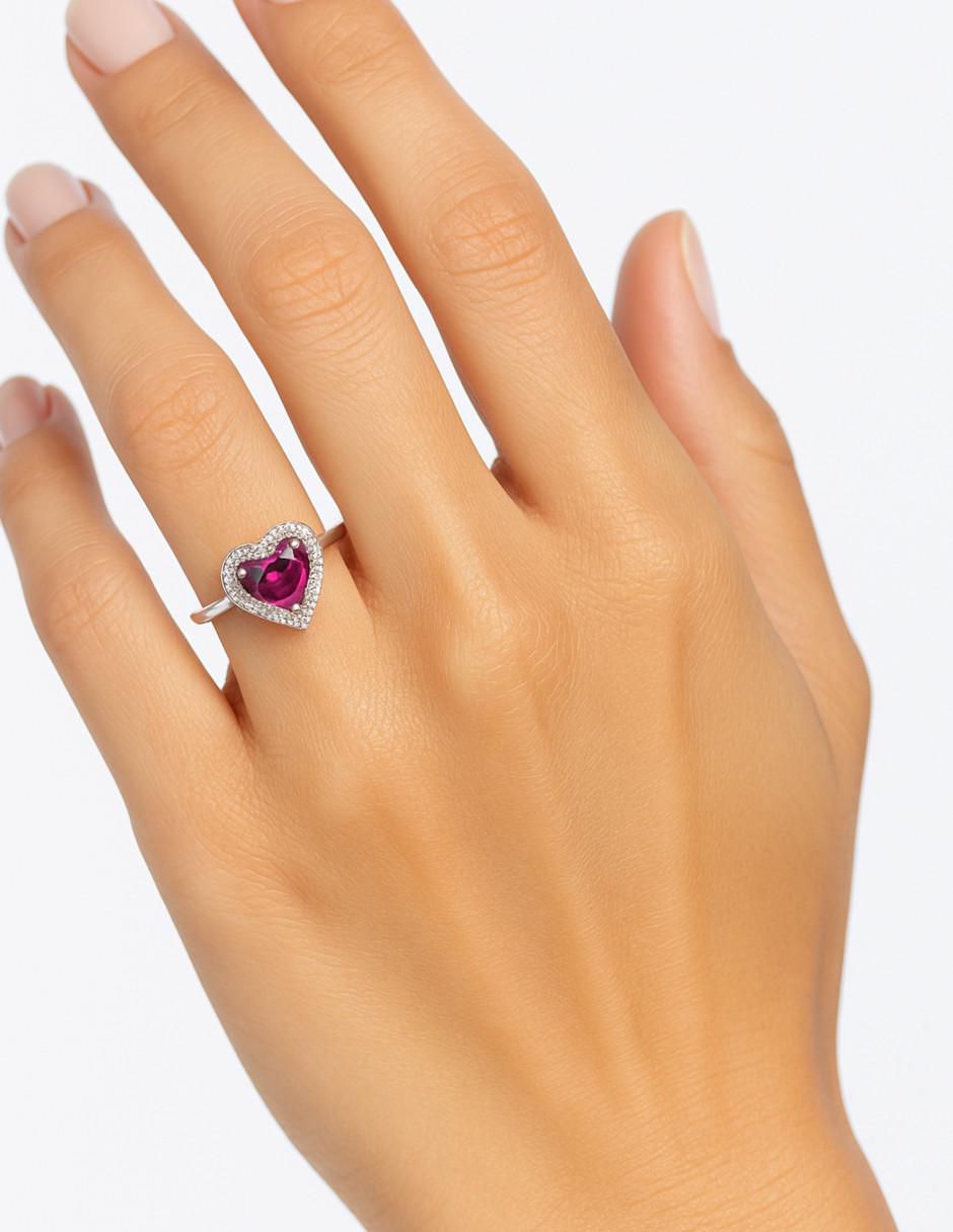 Anillo de corazón 14 k de oro blanco diamante pulido