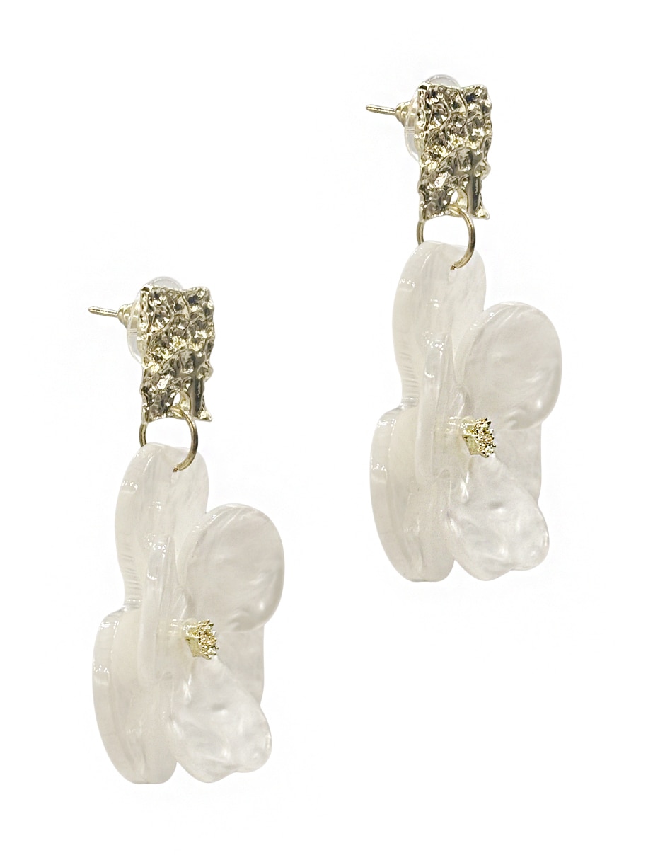 Aretes largos de flor Map con acabado liso