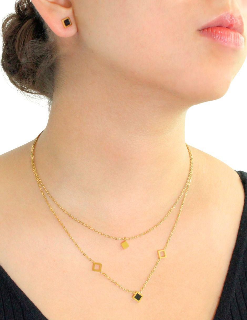 Aretes y collar triangular
