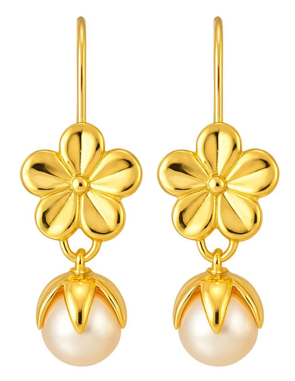 Aretes de flor de oro 10 K perla 1