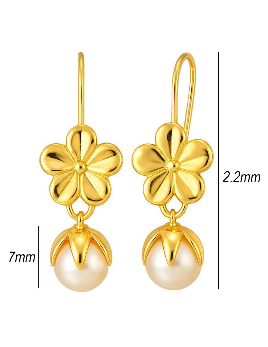 Aretes de flor de oro 10 K perla 5