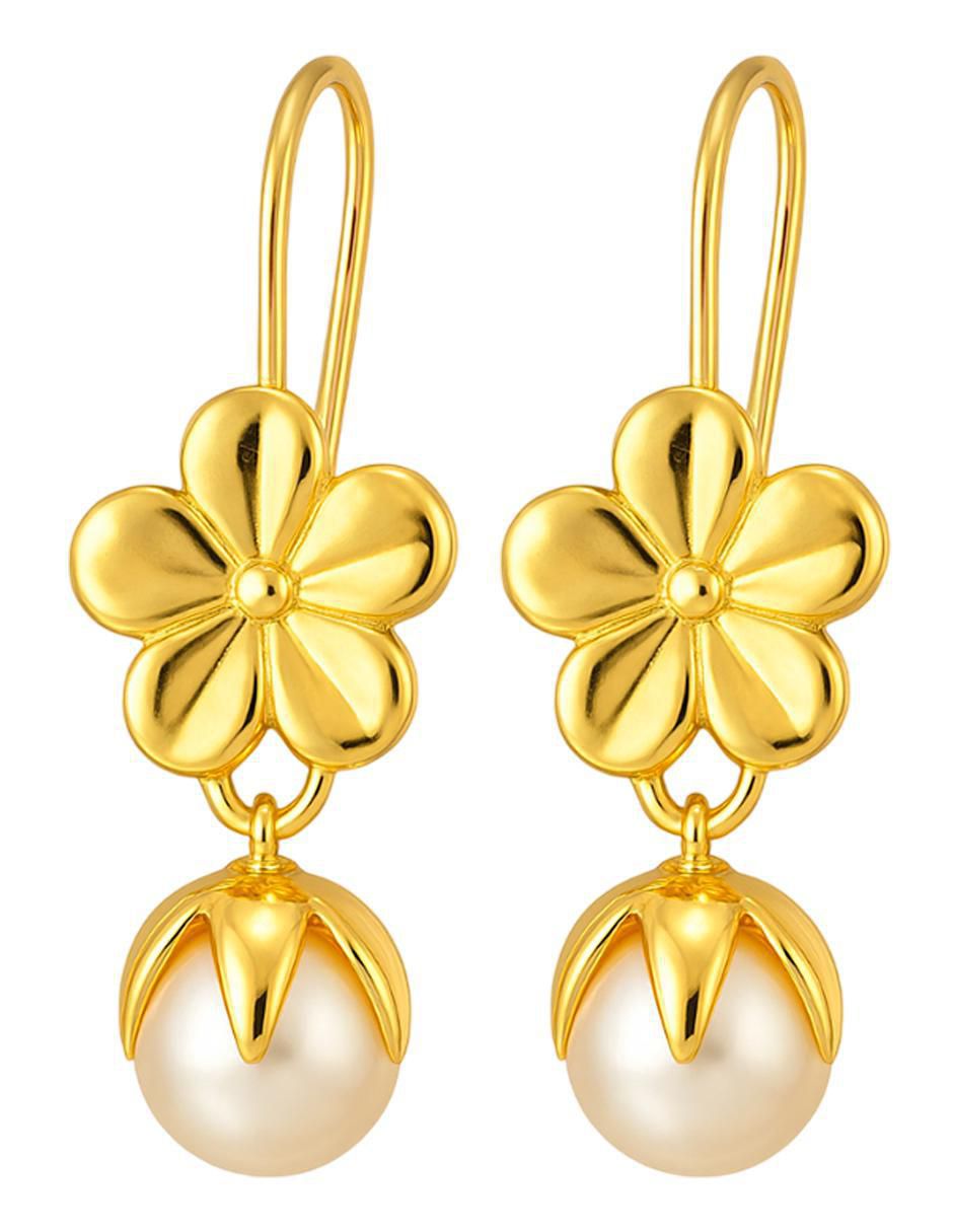 Aretes de flor de oro 10 K perla Aretes de flor de oro 10 K perla