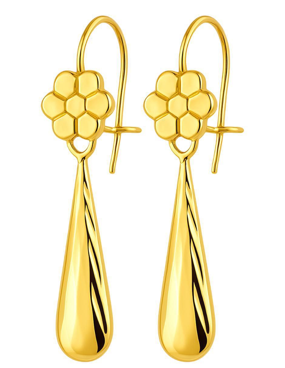 Aretes de flor de oro 10 K con acabado texturizado 4