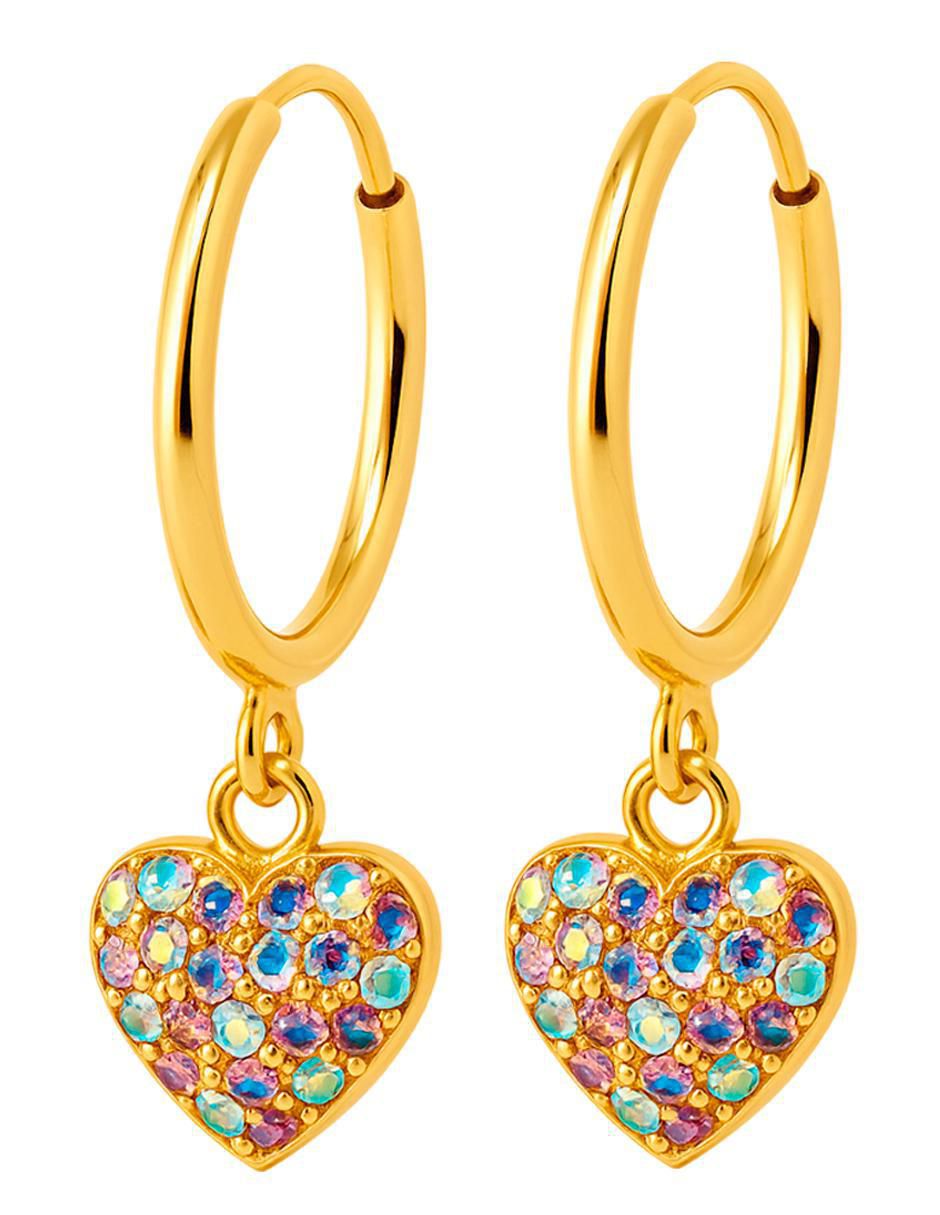 Arracadas de corazón de oro 14 K con acabado brillante cristal