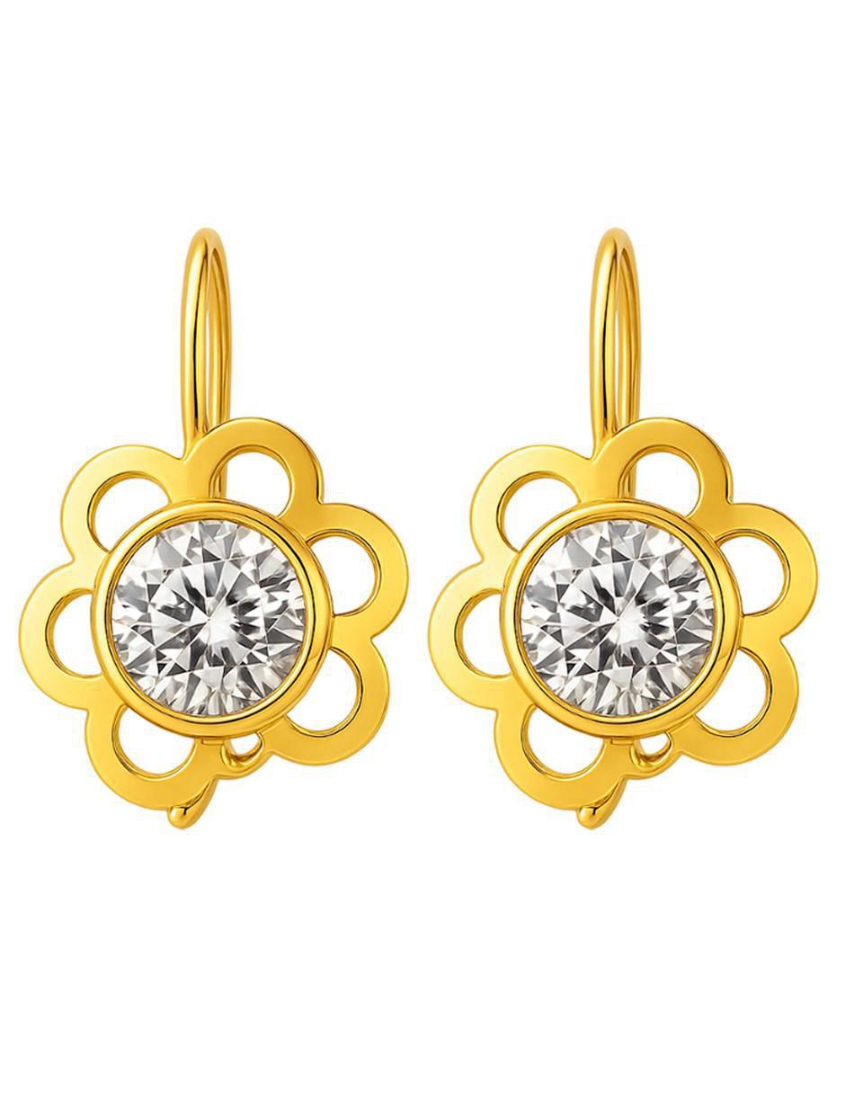 Aretes de flor de oro 10 K con acabado brillante Aretes de flor de oro 10 K con acabado brillante