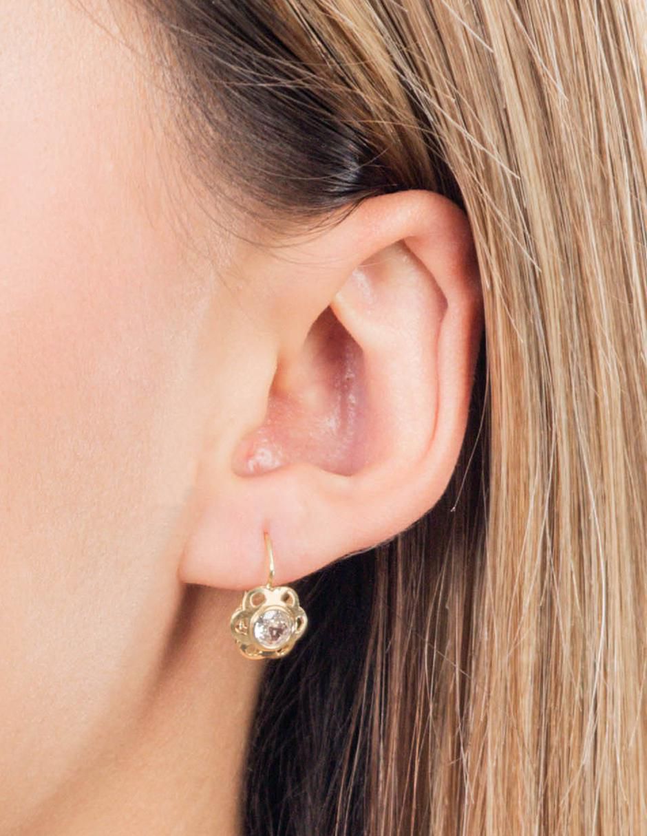 Aretes de flor de oro 10 K con acabado brillante 2
