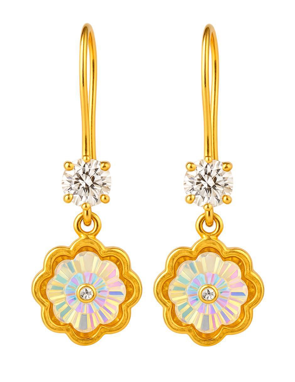Aretes de flor de oro 10 K con acabado brillante