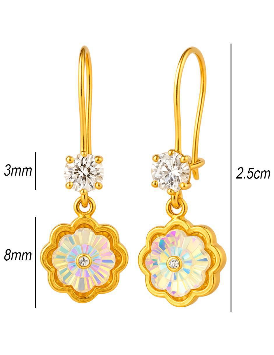 Aretes de flor de oro 10 K con acabado brillante 5