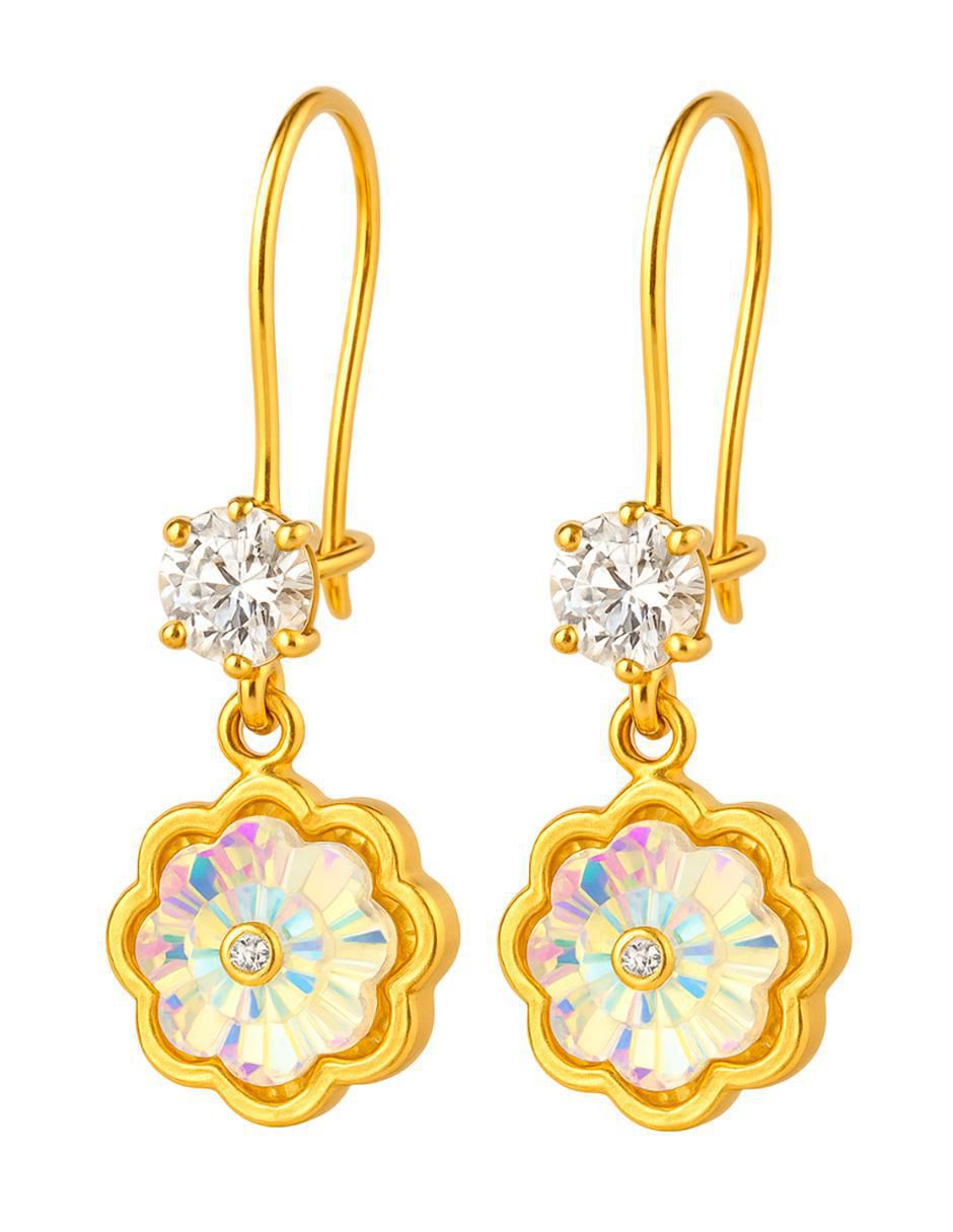 Aretes de flor de oro 10 K con acabado brillante 4