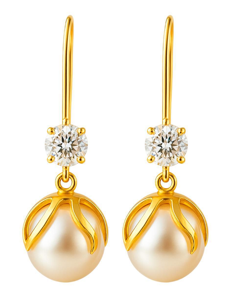 Aretes redondos de oro 10 K perla 1