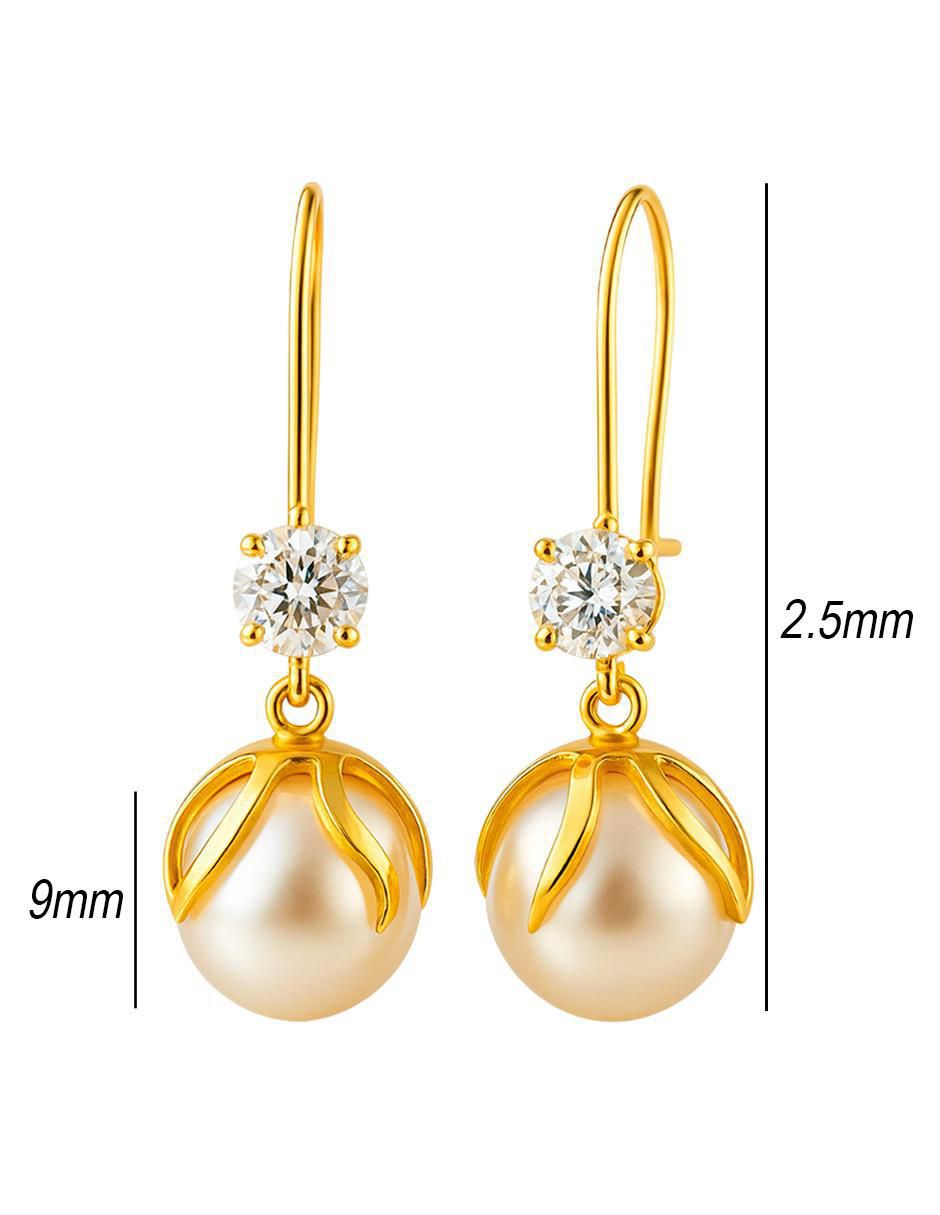 Aretes redondos de oro 10 K perla 5