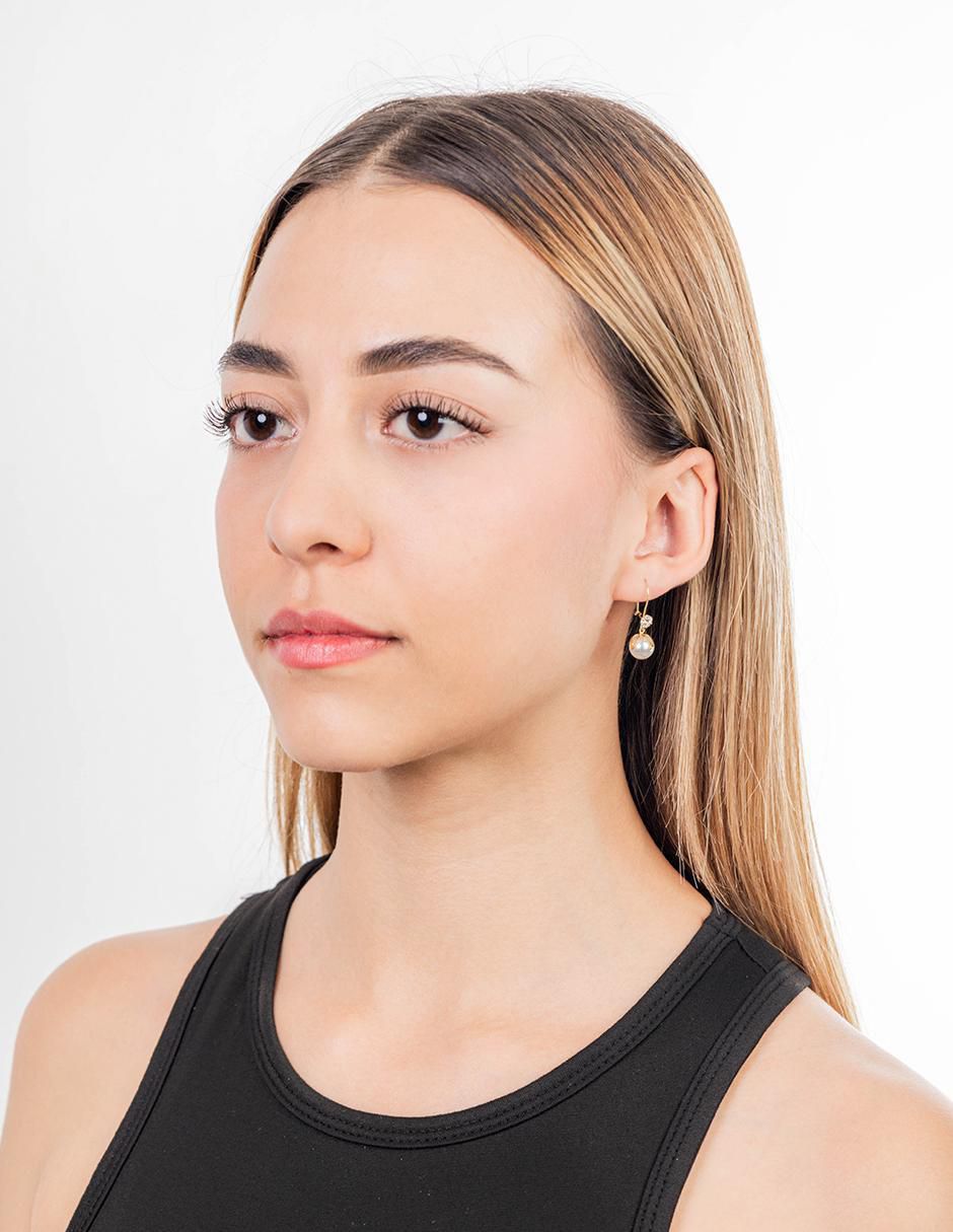 Aretes redondos de oro 10 K perla 3