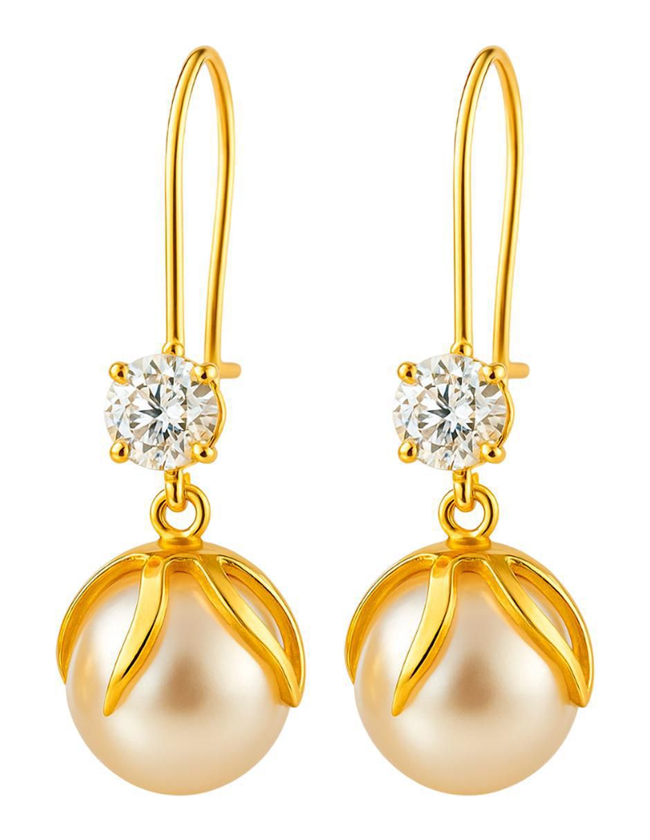 Aretes redondos de oro 10 K perla Aretes redondos de oro 10 K perla